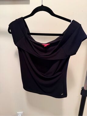 Guess Black Off-Shoulder Draped Neck Tunic